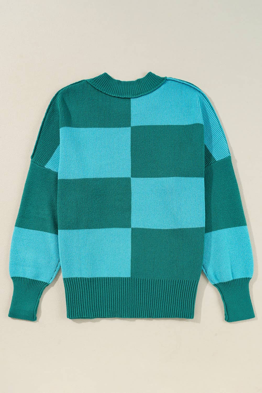 Checkered Crew Neck Drop Shoulder Sweater