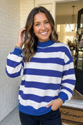 Striped Colorblock Mock Neck Sweatshirt