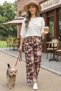 Floral Print Straight Leg Cotton Jean Pants