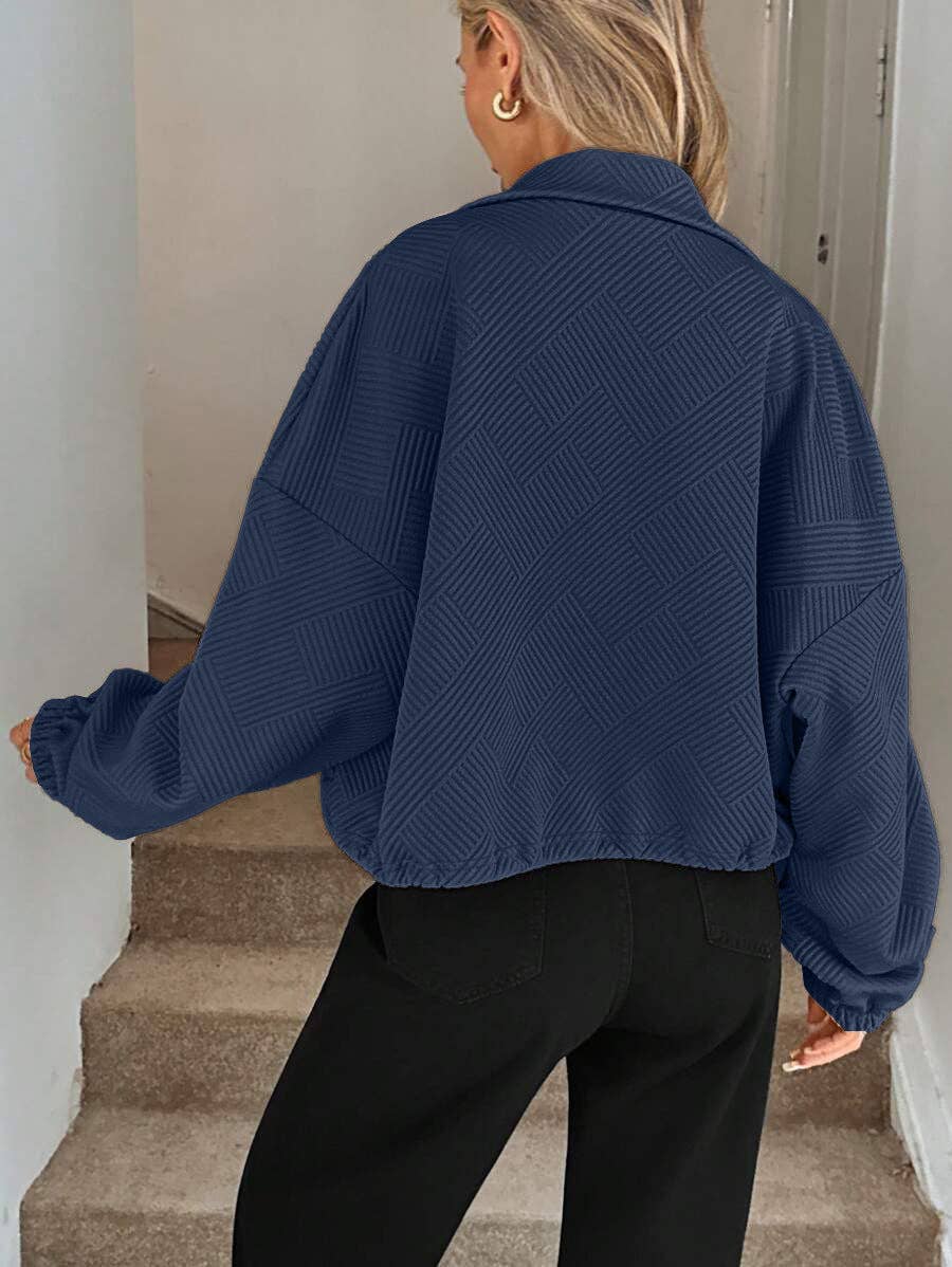 Geometric Textured Zip Up Bomber Jacket Relaxed Fit