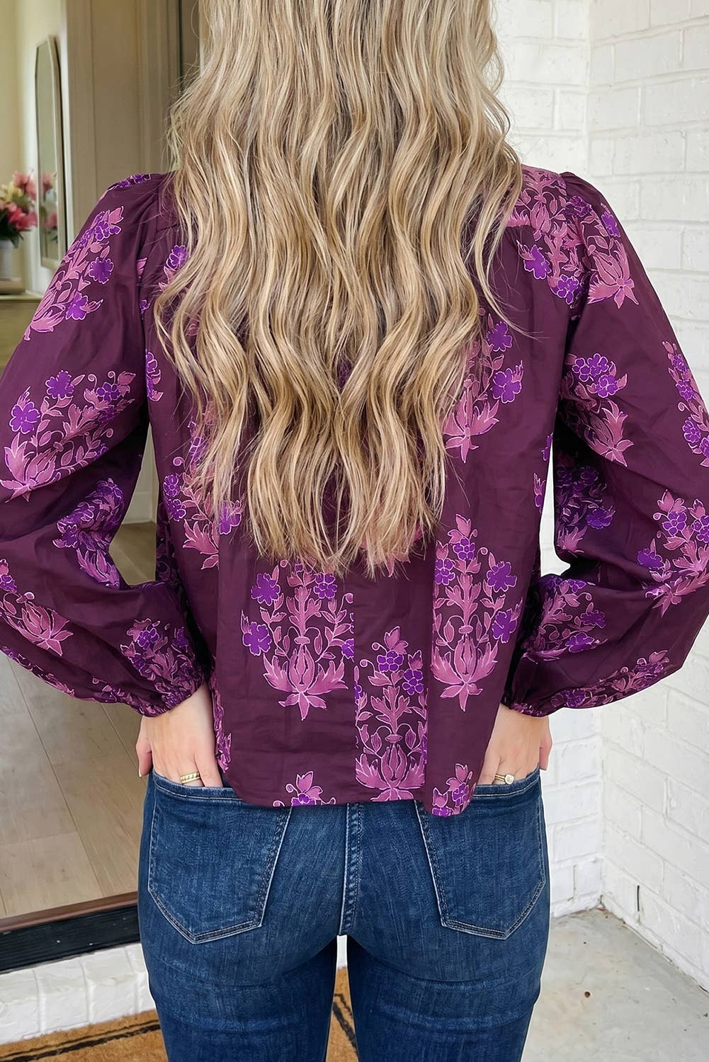 Floral Button Down Bubble Sleeve Shirt