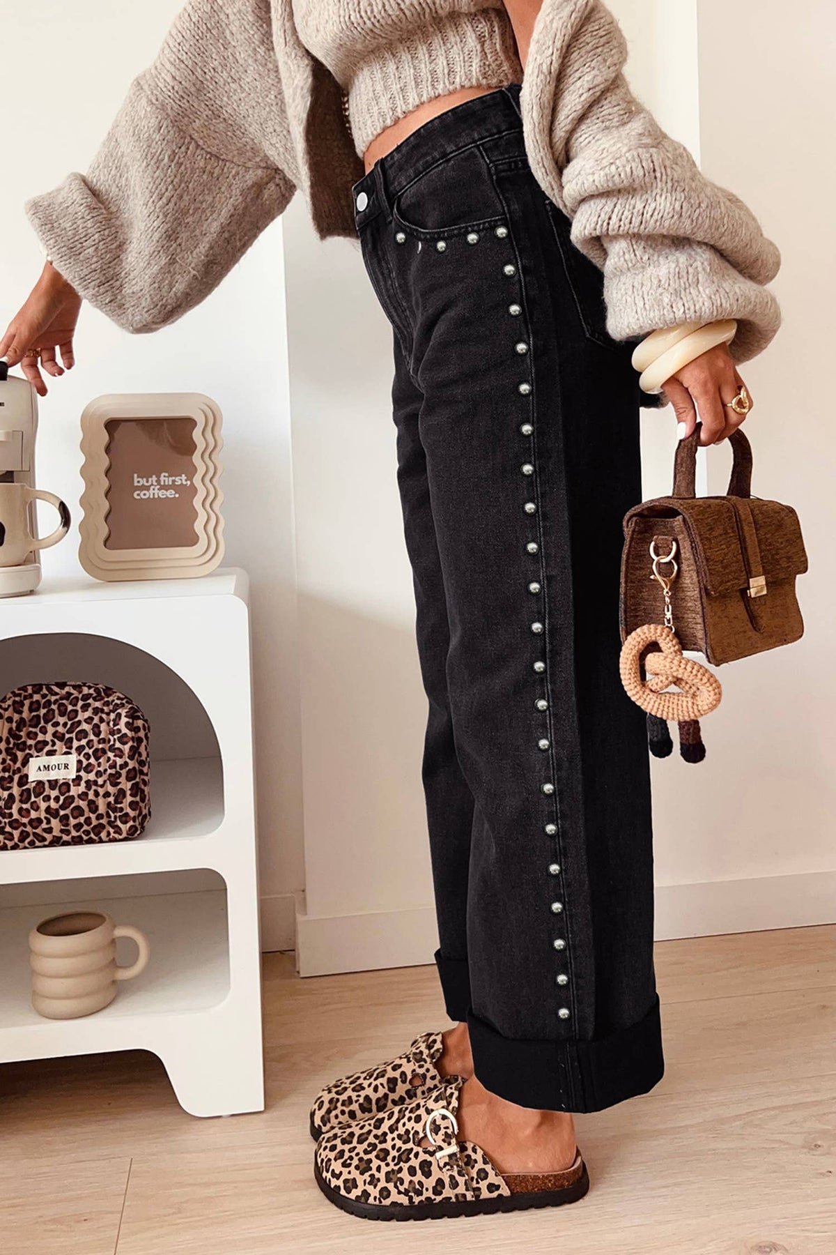 Decorative Studs Casual Daily Wear Jeans: Black