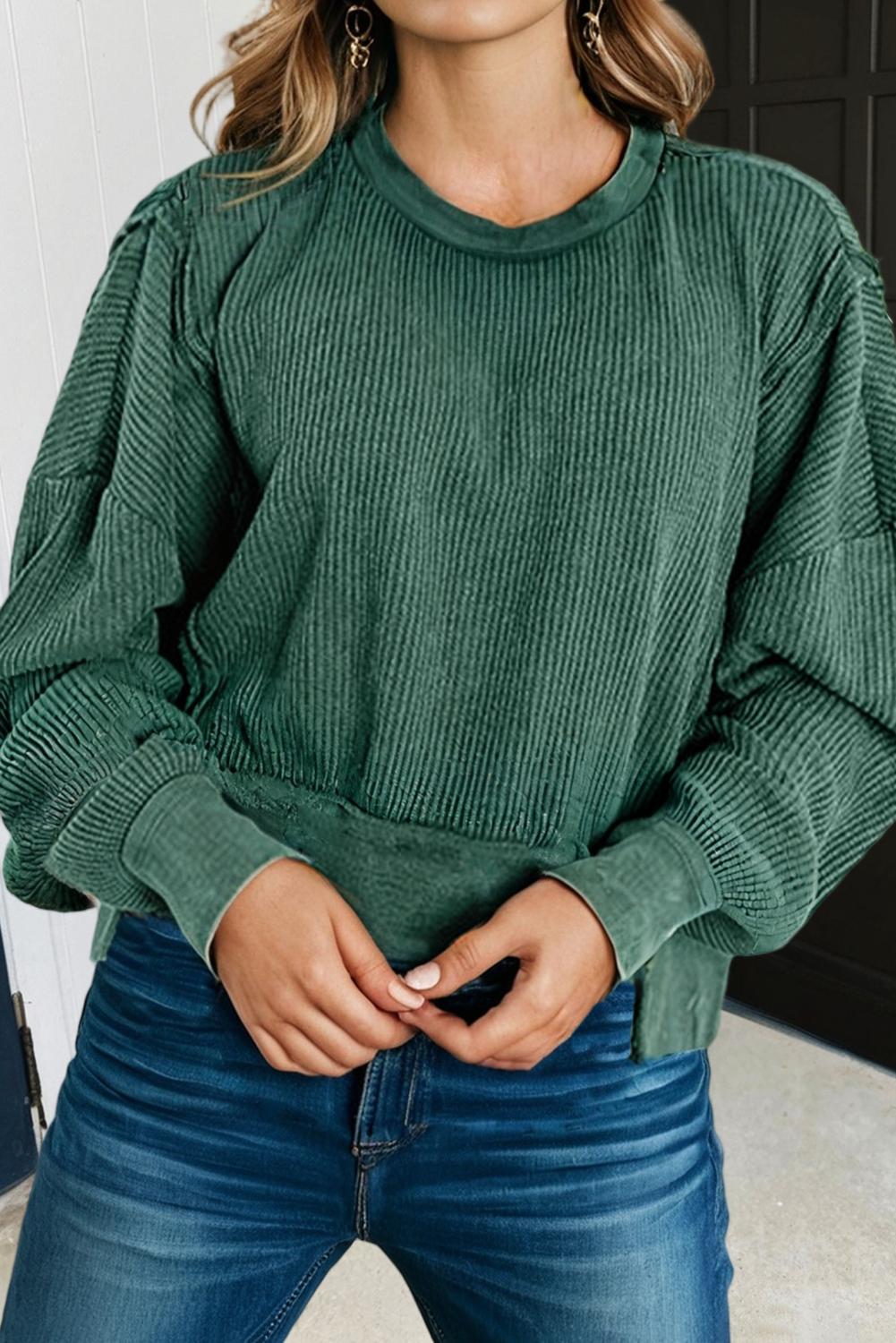 Solid Raw Seam Patchwork Textured Sweatshirt-Orchid Mist