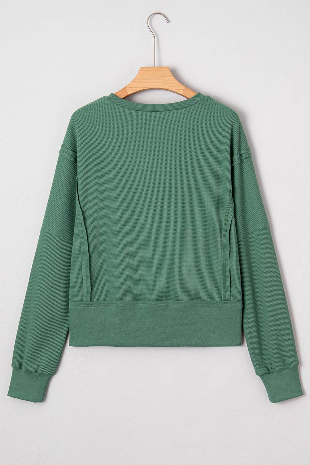 Evergreen Solid Raw Seam Patchwork Textured Sweatshirt