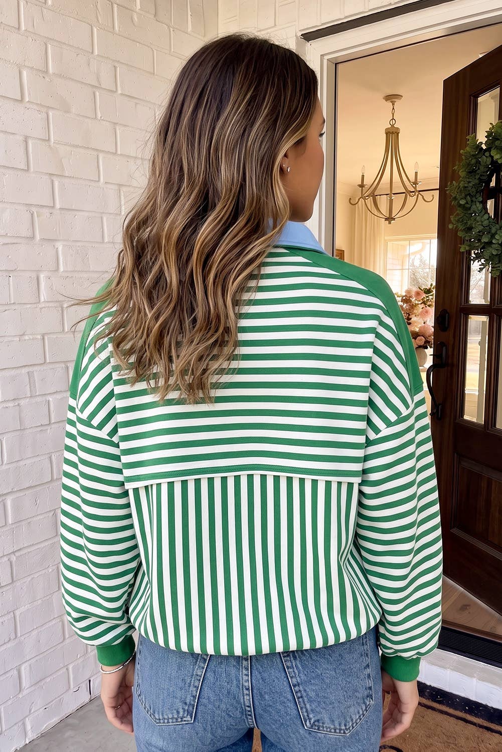 Striped Colorblock Half Zipper Sweatshirt