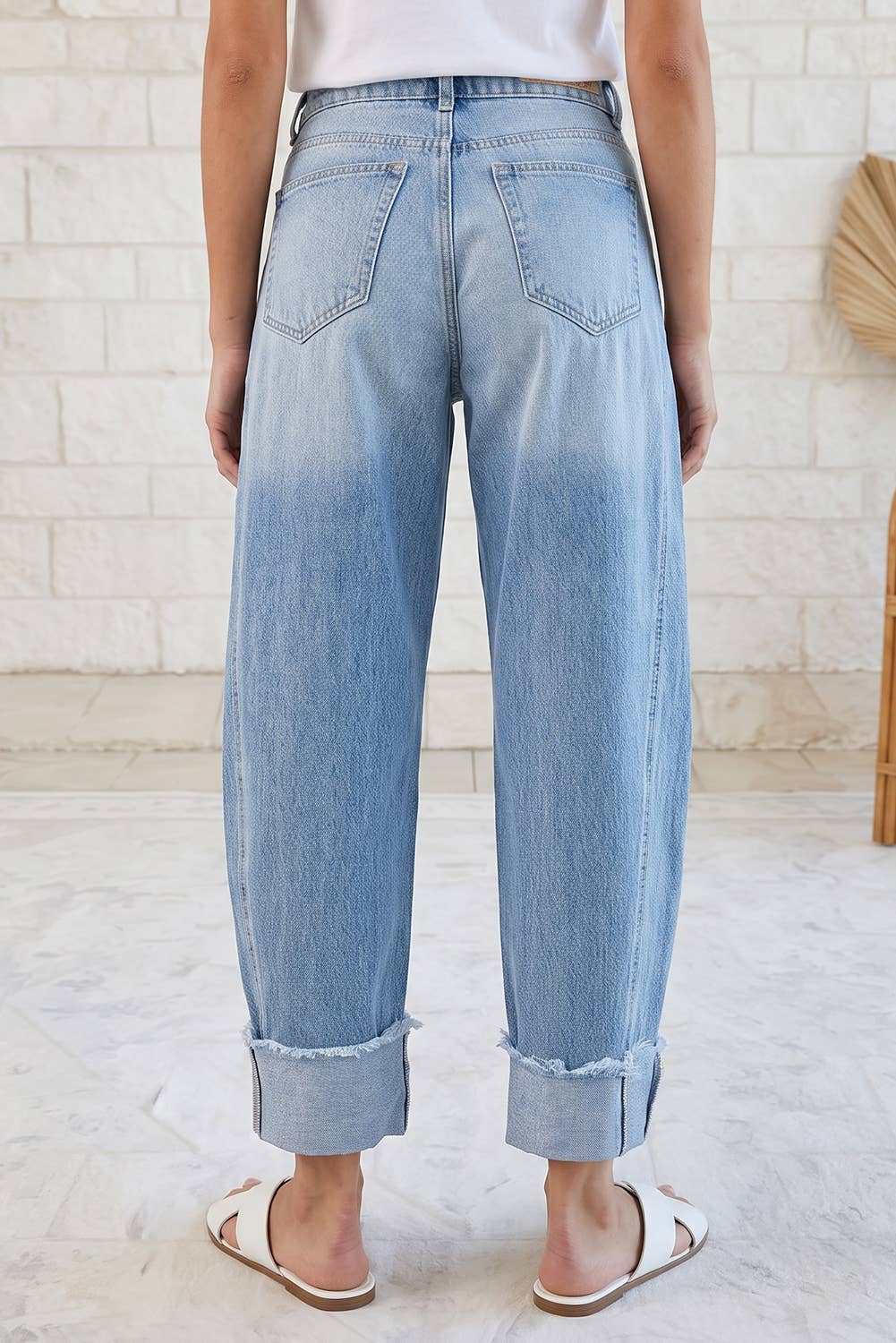 Raw Hem Turnup Loose Ankle-length Jeans