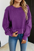 Solid Raw Seam Patchwork Textured Sweatshirt-Orchid Mist