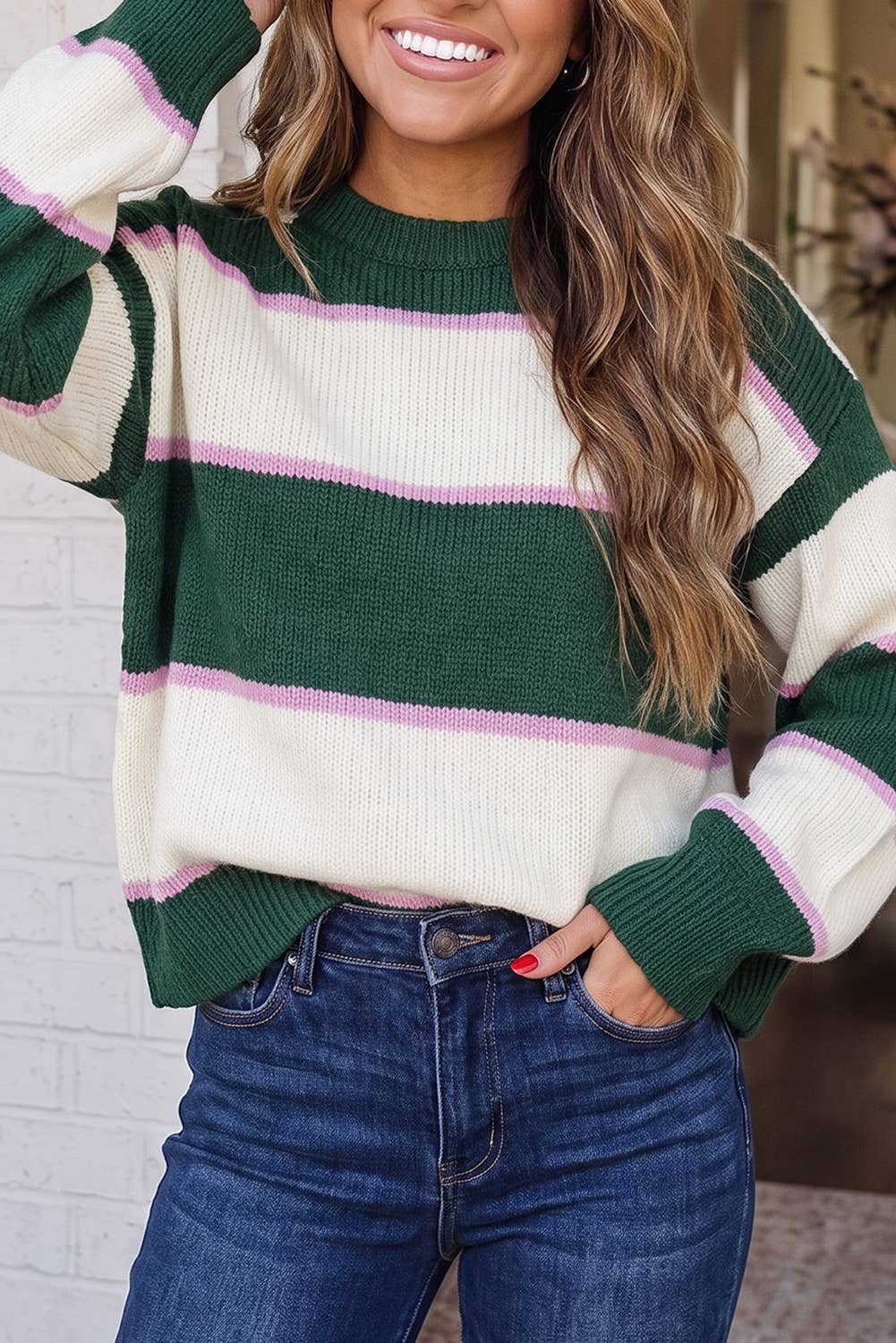 Colorblock Knit Crew Neck Sweater