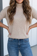 Retro Solid Short Sleeve Mock Neck Sweater