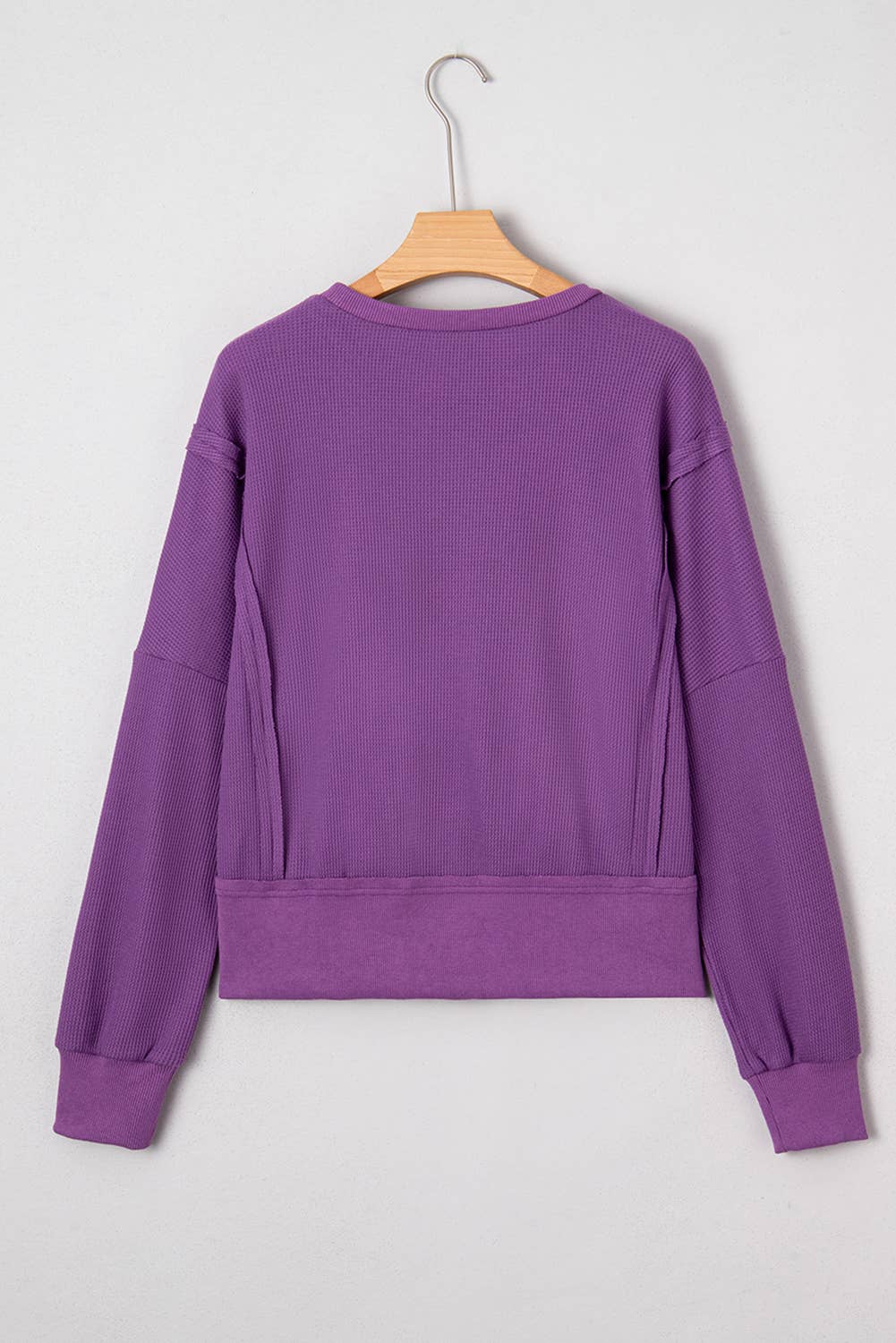 Solid Raw Seam Patchwork Textured Sweatshirt-Orchid Mist