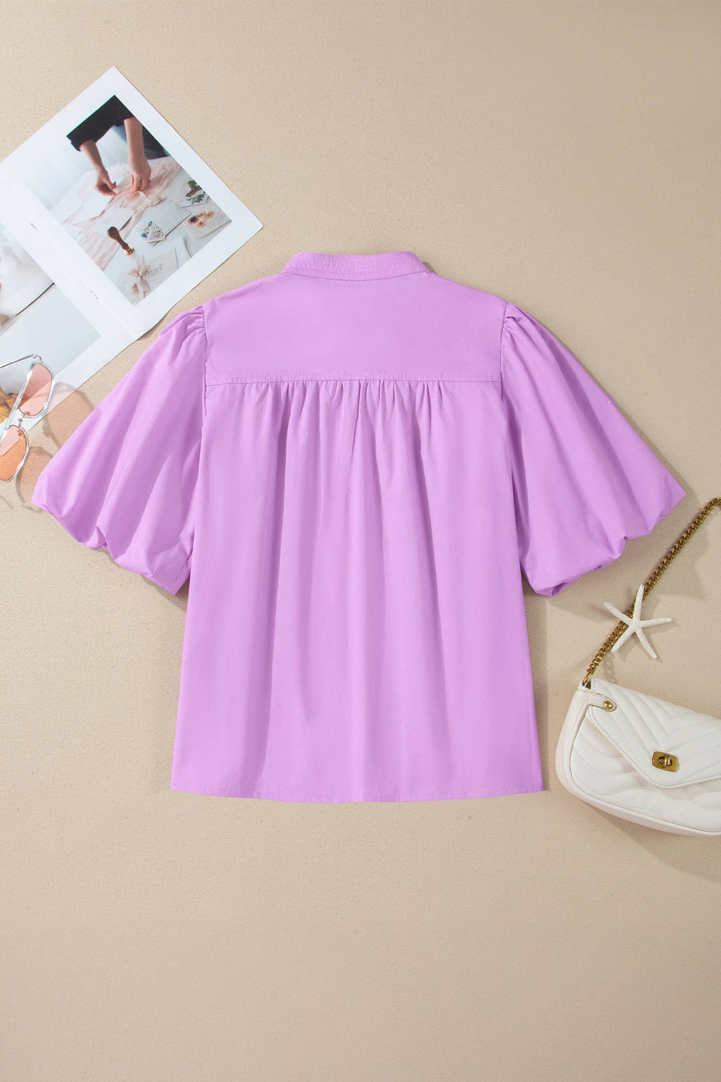 Orchid V Neck Puffy Half Sleeve Blouse