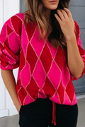 Glitter Rhombus Pattern Knit Women Casual Sweater