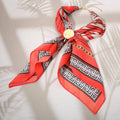 Hammered Metal Round Scarf Ring Accent Printed Fabric Scarf Necklace