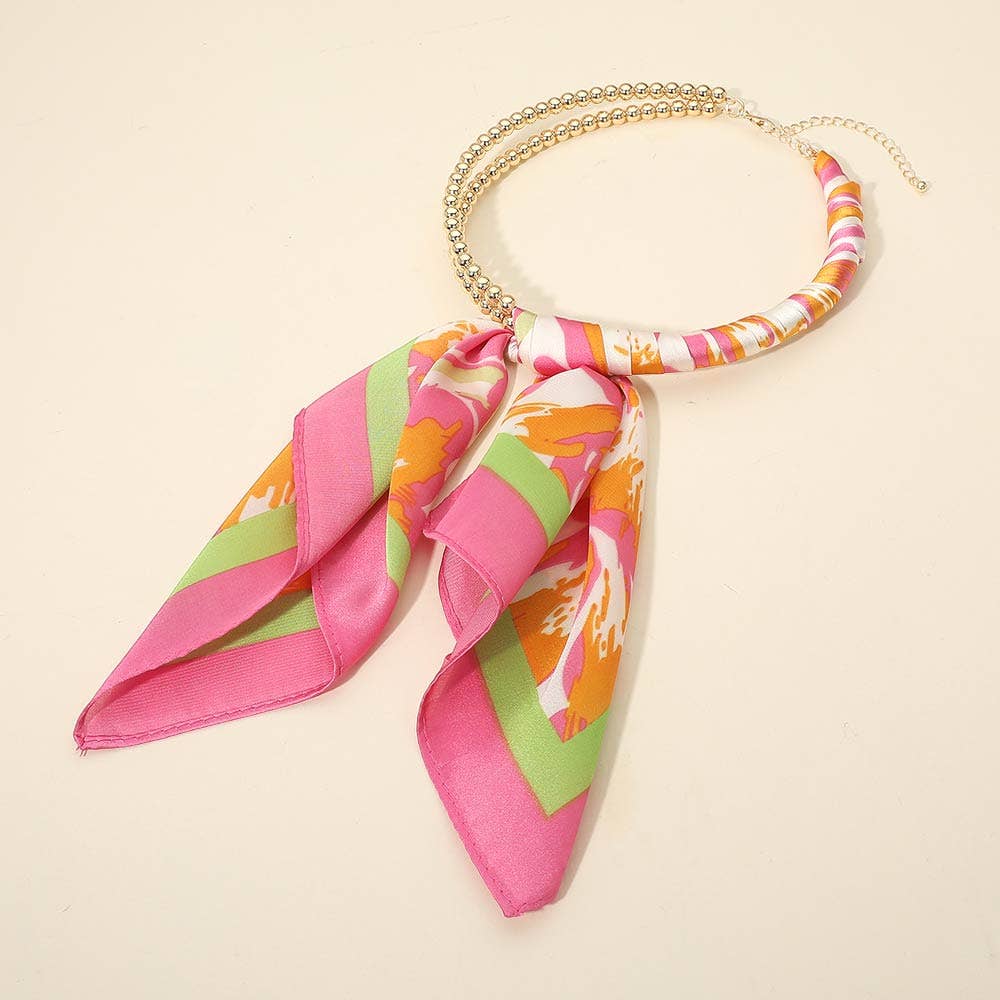 Fabric Scarf Double Bubble Chain Necklace