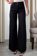 2-Button High Waist Flared Bottom Jeans Black