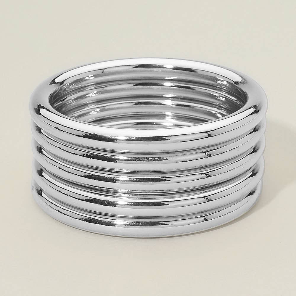 Polished Metal Stackable Multi Layered Bangle Bracelets