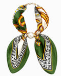 Pearl Accent Scarf Bow Necklace: Olive