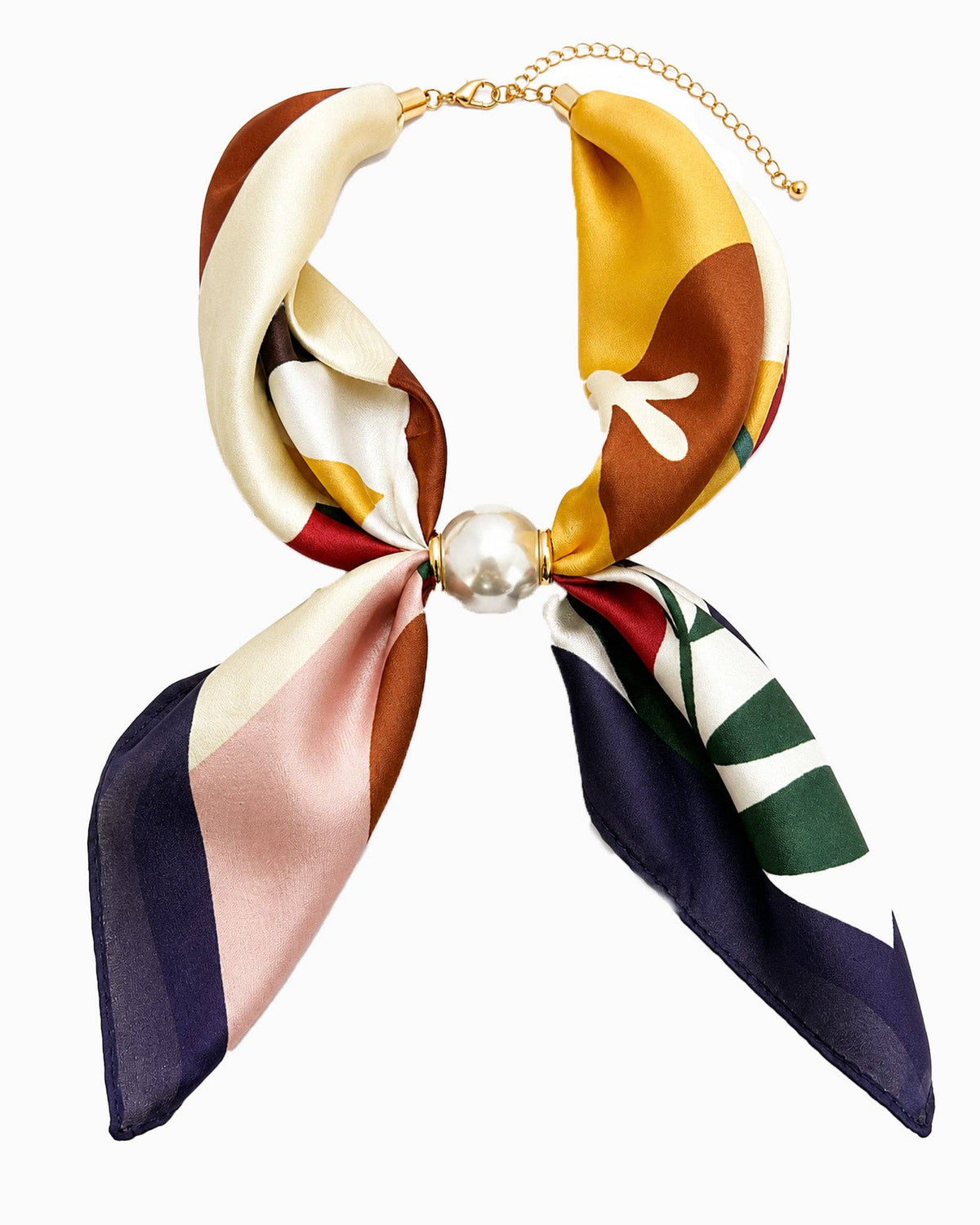 Pearl Accent Scarf Bow Necklace: Multi Navy