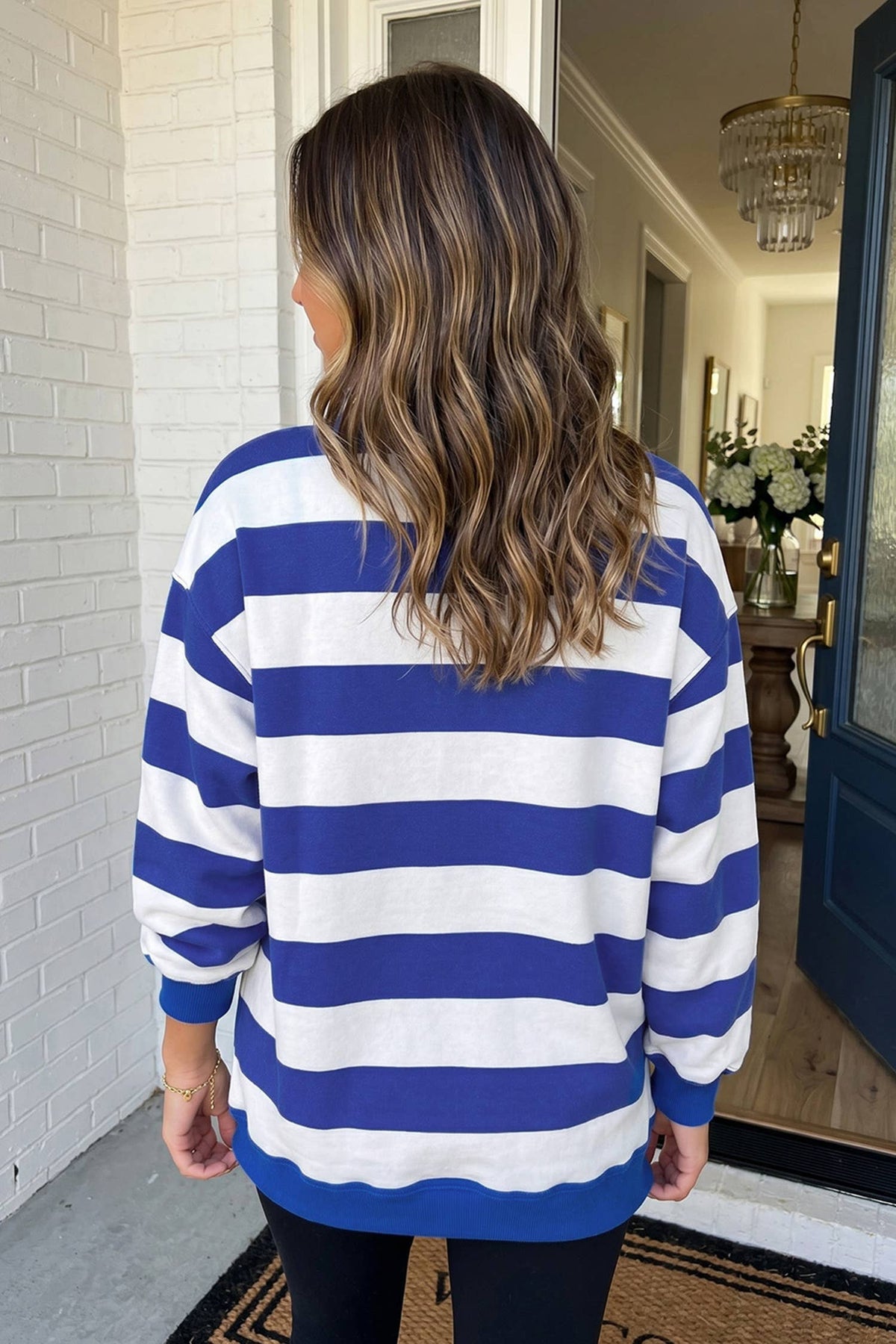 Striped Colorblock Mock Neck Sweatshirt
