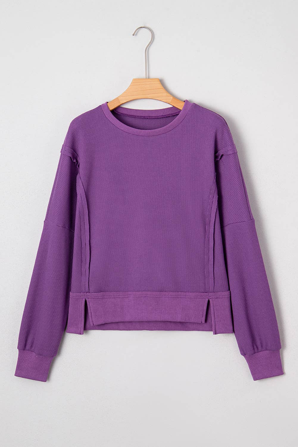 Solid Raw Seam Patchwork Textured Sweatshirt-Orchid Mist
