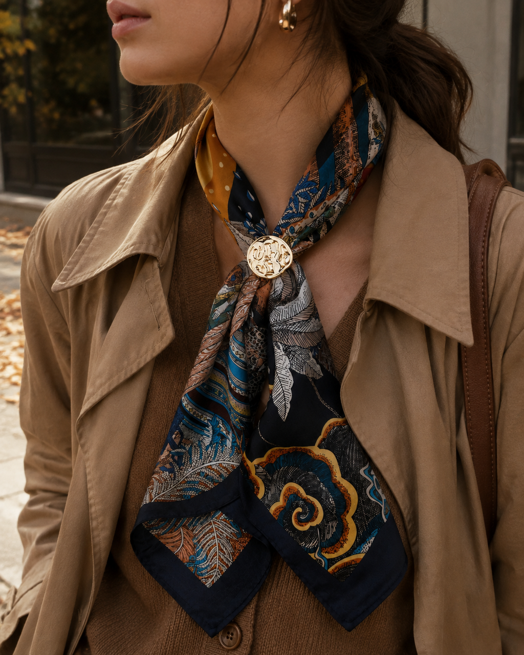 Adjustable Organic Pebble Scarf Necklace: Light Blue