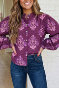 Floral Button Down Bubble Sleeve Shirt